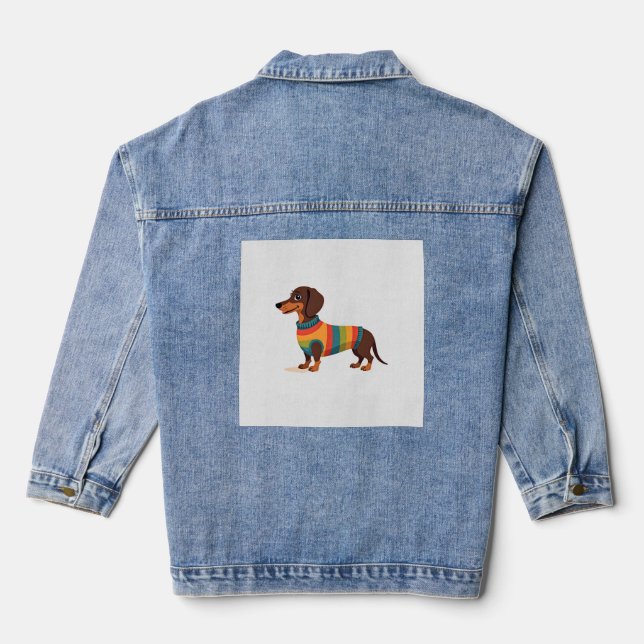 Vintage-Regenbogen-Pullover Dachshund Süßer langer Jeansjacke (Rückseite)