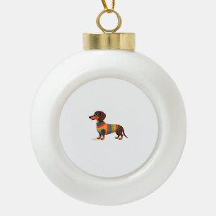 Vintage Regenbogen Pullover Dachshund Süßer langer Keramik Kugel-Ornament
