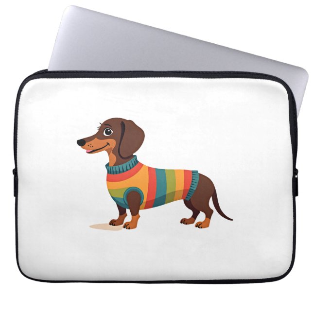 Vintage-Regenbogen-Pullover Dachshund Süßer langer Laptopschutzhülle (Vorderseite)
