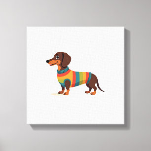 Vintage-Regenbogen-Pullover Dachshund Süßer langer Leinwanddruck