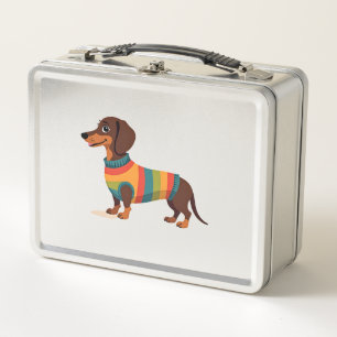 Vintage-Regenbogen-Pullover Dachshund Süßer langer Metall Brotdose