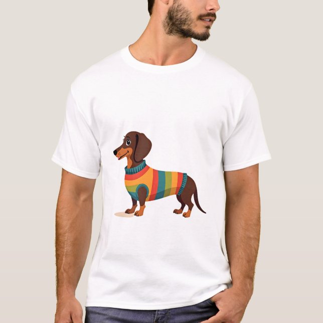Vintage-Regenbogen-Pullover Dachshund Süßer langer T-Shirt (Vorderseite)