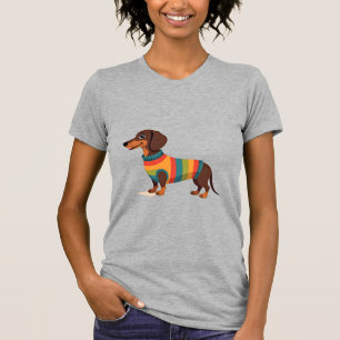 Vintage-Regenbogen-Pullover Dachshund Süßer langer T-Shirt