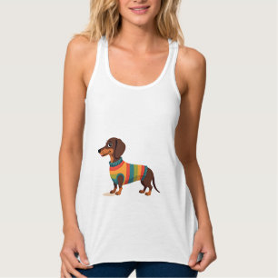 Vintage-Regenbogen-Pullover Dachshund Süßer langer Tank Top