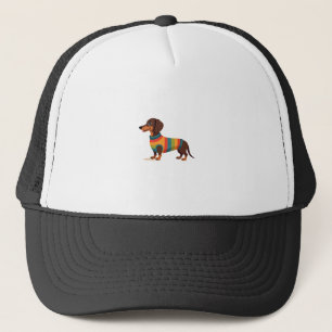 Vintage-Regenbogen-Pullover Dachshund Süßer langer Truckerkappe