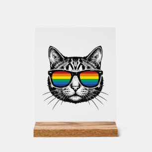 Vintage-Regenbogen-Sonnenbrille Katze Pride-Shirt- Acrylschild