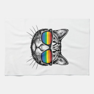 Vintage-Regenbogen-Sonnenbrille Katze Pride-Shirt- Geschirrtuch