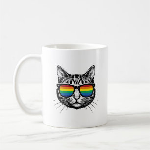Vintage-Regenbogen-Sonnenbrille-Katze-Pride-Shirt- Kaffeetasse