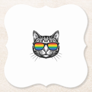 Vintage-Regenbogen-Sonnenbrille Katze Pride-Shirt- Untersetzer