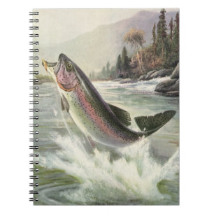 Vintage Regenbogenforelle Fisch, Fischer Angeln Notizblock