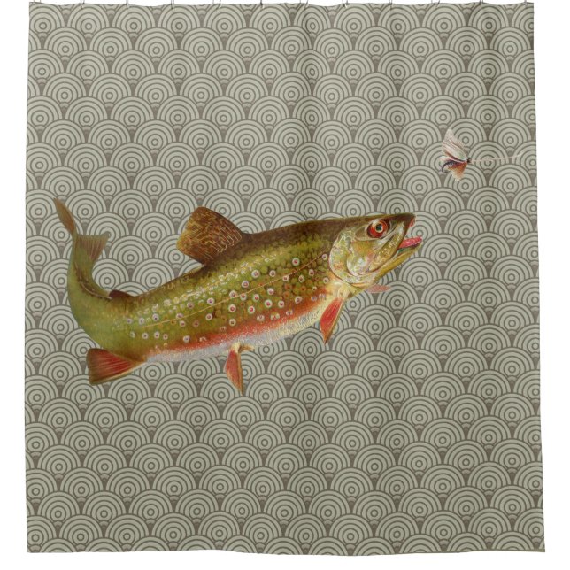 Vintage Regenbogenforelle Fischen Duschvorhang (Vorderseite)