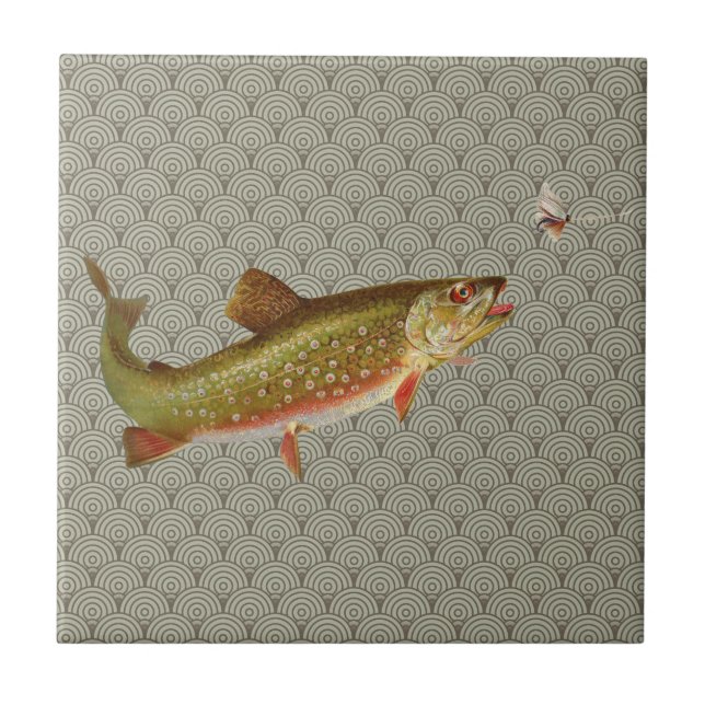 Vintage Regenbogenforelle Fischen Fliese (Vorderseite)
