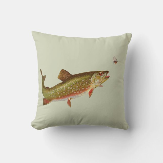 Vintage Regenbogenforelle Fischen Kissen (Vorderseite)