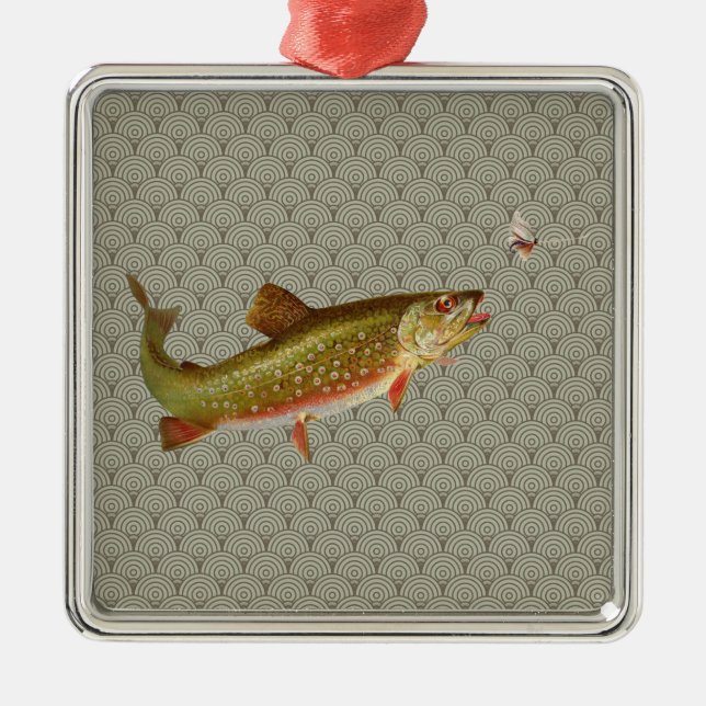 Vintage Regenbogenforelle Fischen Ornament Aus Metall (Vorne)