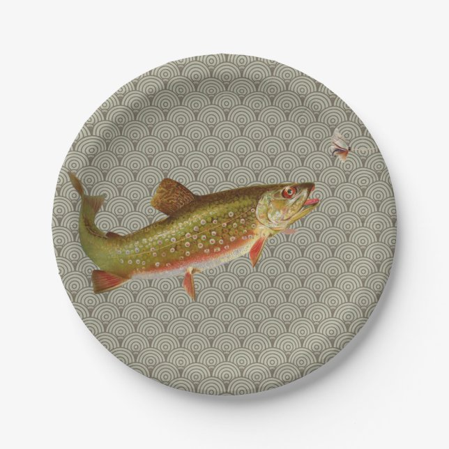 Vintage Regenbogenforelle Fischen Pappteller (Vorderseite)