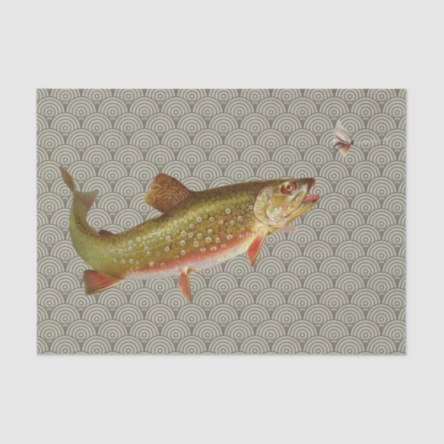 Vintage Regenbogenforelle Fischen Seidenpapier (Vorderseite)