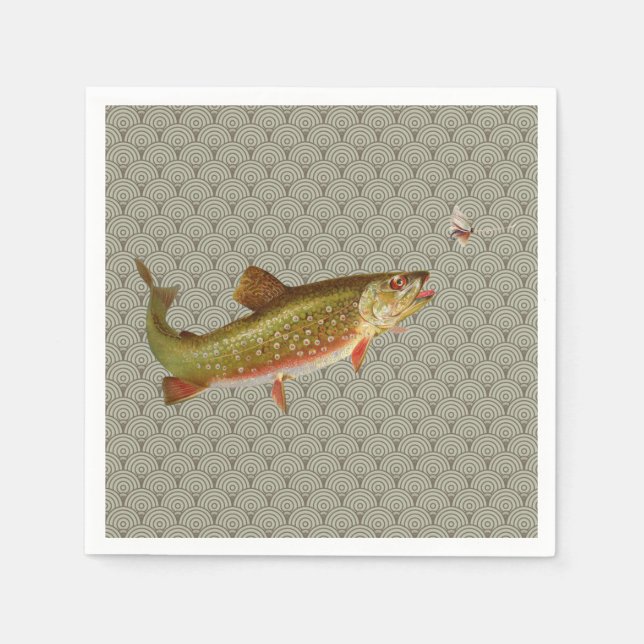 Vintage Regenbogenforelle Fischen Serviette (Vorderseite)