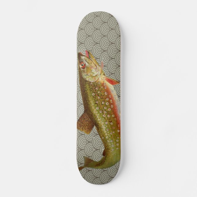 Vintage Regenbogenforelle Fischen Skateboard (Vorderseite)