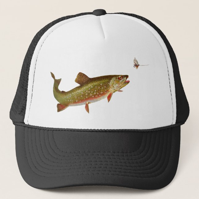 Vintage Regenbogenforelle Fischen Truckerkappe (Vorderseite)
