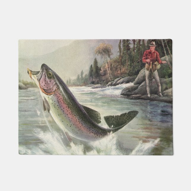 Vintage Regenbogenforelle Fischerei Fußmatte (Vorderseite)