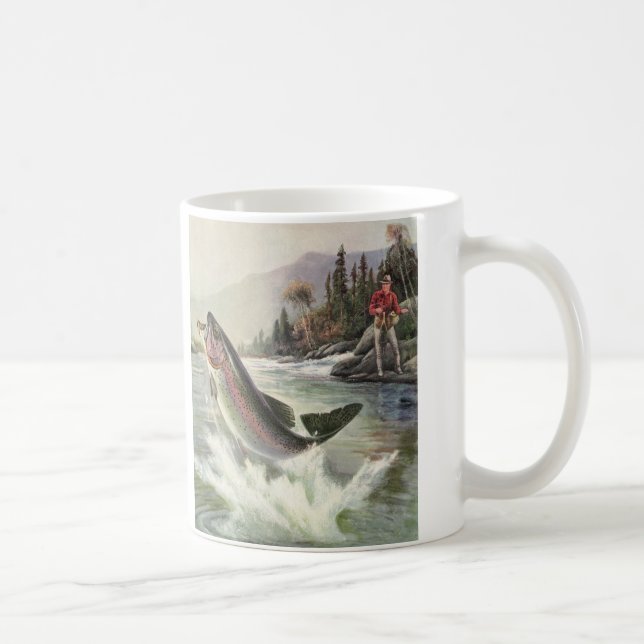 Vintage Regenbogenforelle Fischerei Kaffeetasse (Rechts)