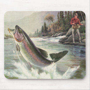 Vintage Regenbogenforelle Fischerei Mousepad