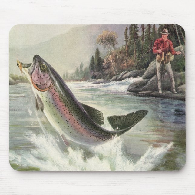 Vintage Regenbogenforelle Fischerei Mousepad (Vorne)