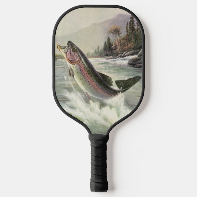 Vintage Regenbogenforelle Fischerei Pickleball Schläger (Vorderseite)