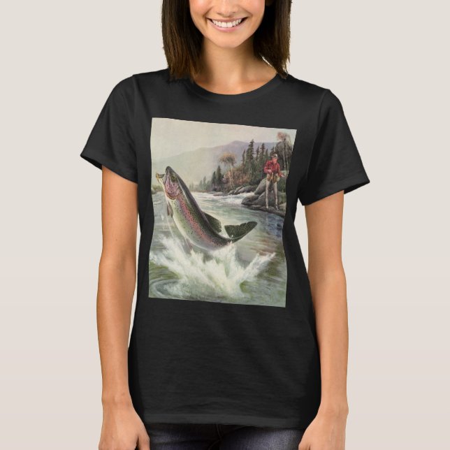 Vintage Regenbogenforelle Fischerei T-Shirt (Vorderseite)