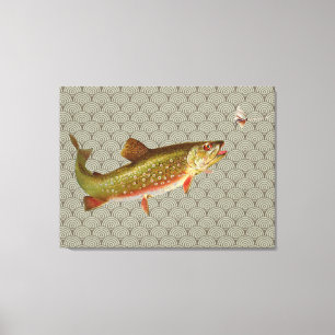 Vintage-Regenbogenforelle-Fly-Fischen Leinwanddruck