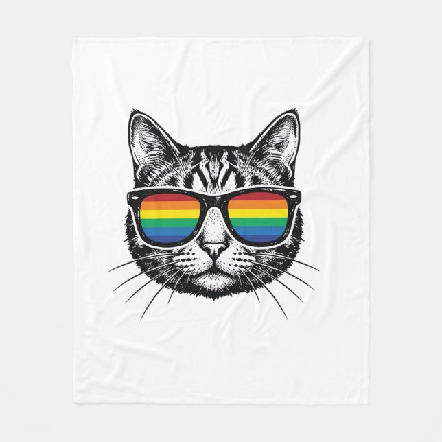 Vintage-Regenbrille-Katze-Pride-Shirt-Design_ Fleecedecke (Vorderseite)