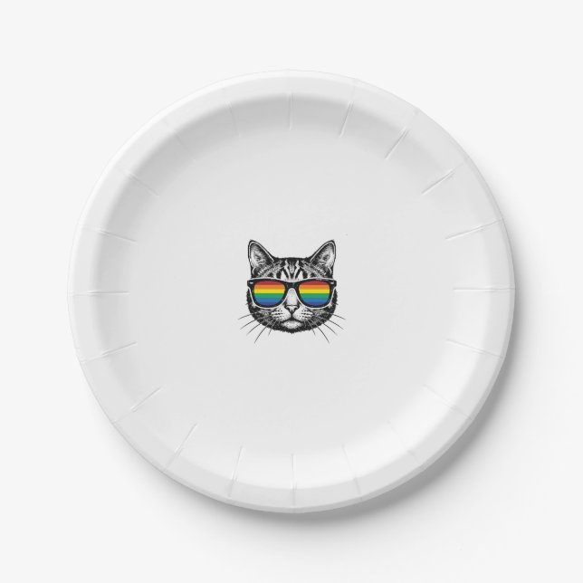 Vintage-Regenbrille-Katze-Pride-Shirt-Design_ Pappteller (Vorderseite)