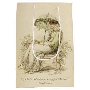 Vintage-Regency-Dame beim Lesen eines Jane-Austen- Mittlere Geschenktüte