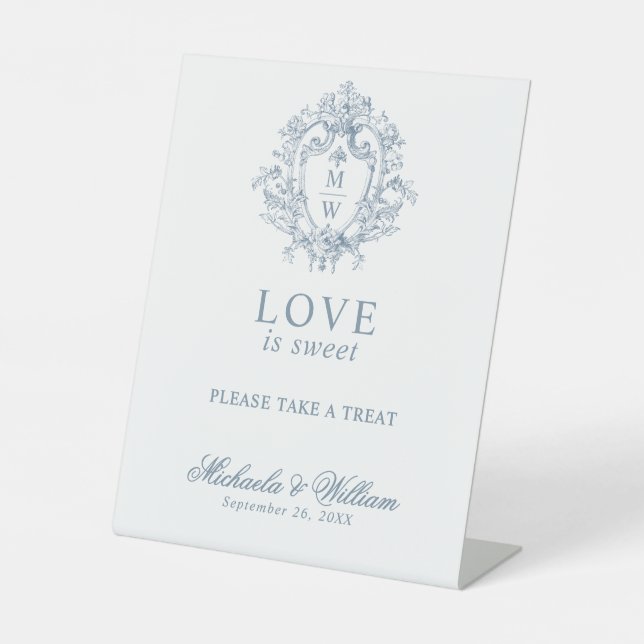 Vintage Regency Monogram Wedding Liebe ist süß Sockelschild (Vorderseite)