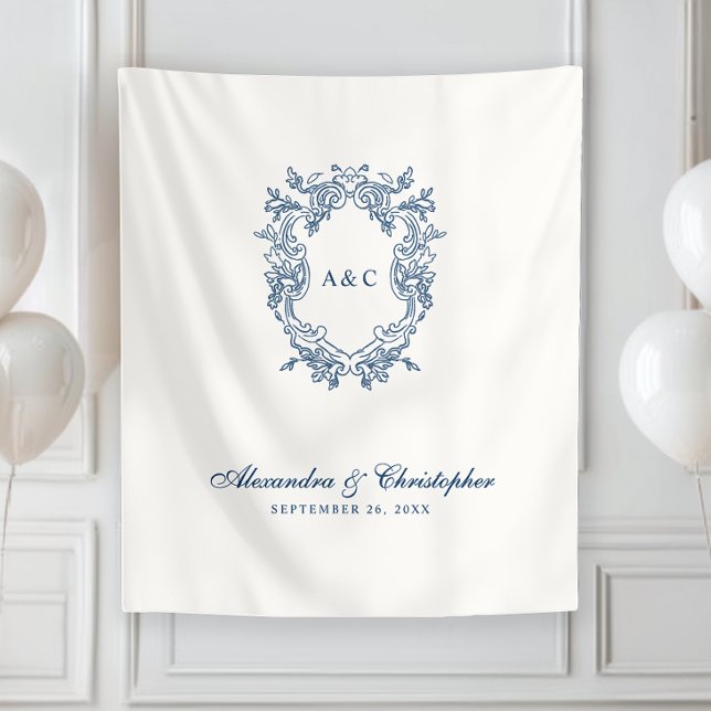 Vintage Regency Style Monogram Crest Wedding Wandteppich (Von Creator hochgeladen)