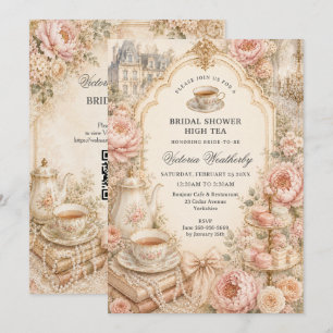 Vintage-Regency-Teeparty-Brautstrauß  Einladung