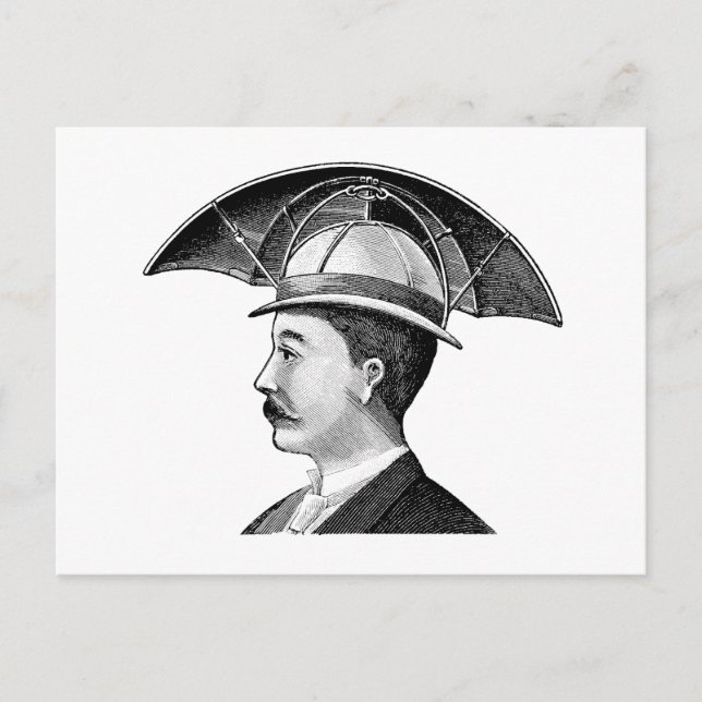 Vintage-Regenschirmhut Steampunk-Erfindung Postkarte (Vorderseite)