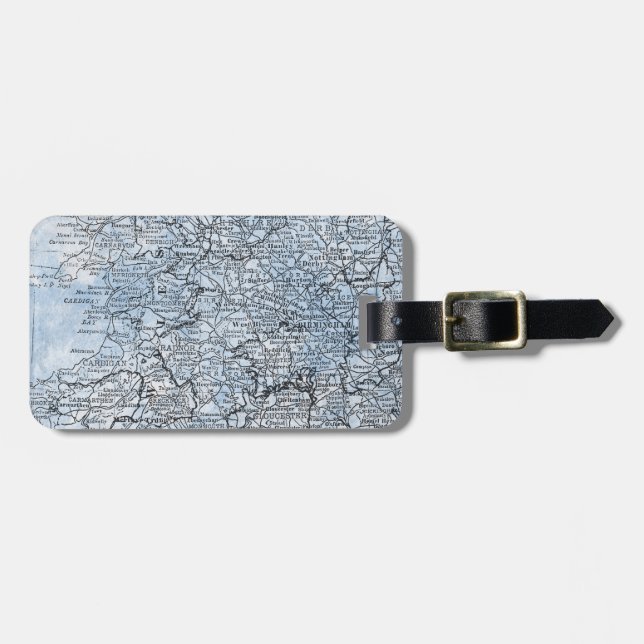 Vintage Regions-Karten-Reise Wales England Gepäckanhänger (Vorderseite horizontal)