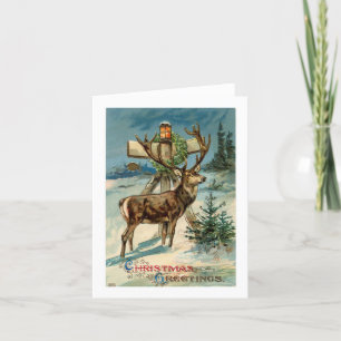 Vintage Reh-Illustration Weihnachtskarte Feiertagskarte