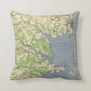 Vintage Rehoboth & Bethany Beach DE Karte (1944) Kissen