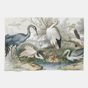 Vintage Reiher Storch und Kranich Natur Kunst Druc Geschirrtuch