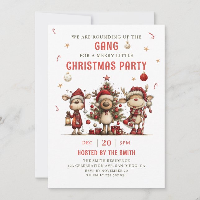 Vintage Reindeer Christmas Party Invitation Einladung (Vorderseite)
