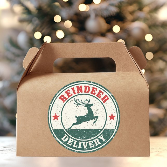 Vintage Reindeer Delivery Christmas  Runder Aufkleber (Von Creator hochgeladen)