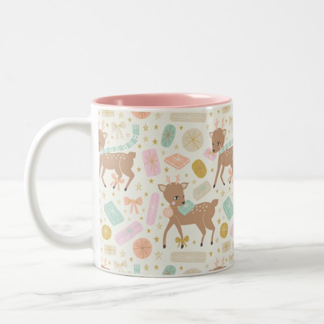 Vintage Reindeer-Illustration Zweifarbige Tasse (Links)