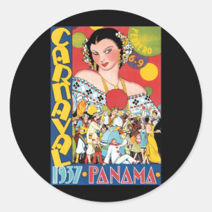 Vintage Reise 1937 Panama Karneval Party Frau Runder Aufkleber