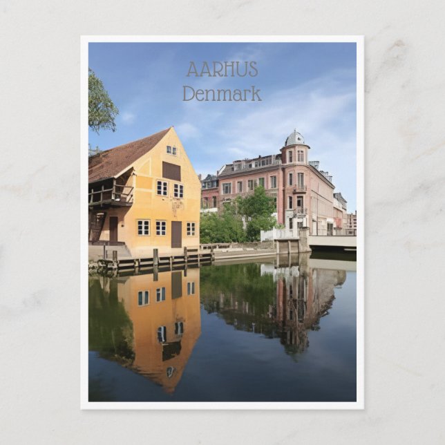 Vintage Reise Aarhus Dänemark Stadthäuser Postkarte (Vorderseite)