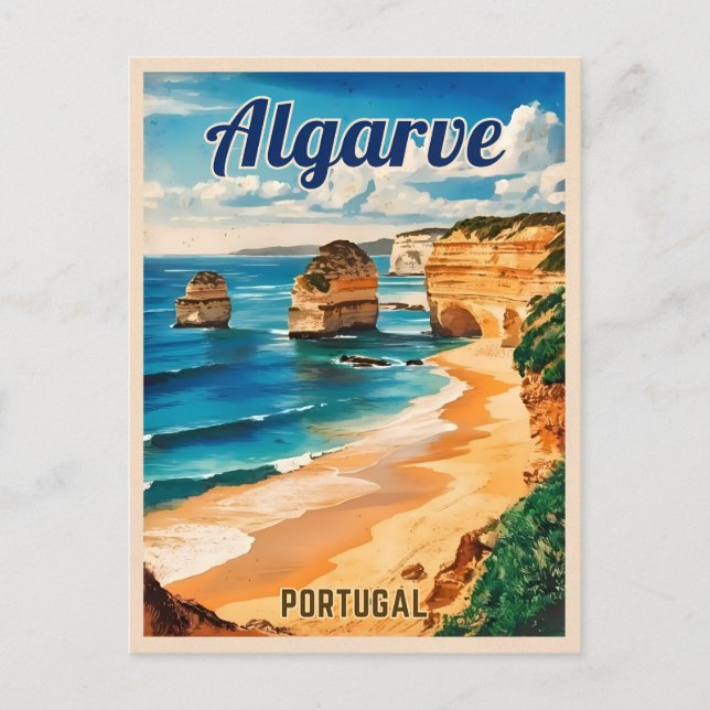 Vintage Reise Algarve Portugal Küste Postkarte (Vorderseite)