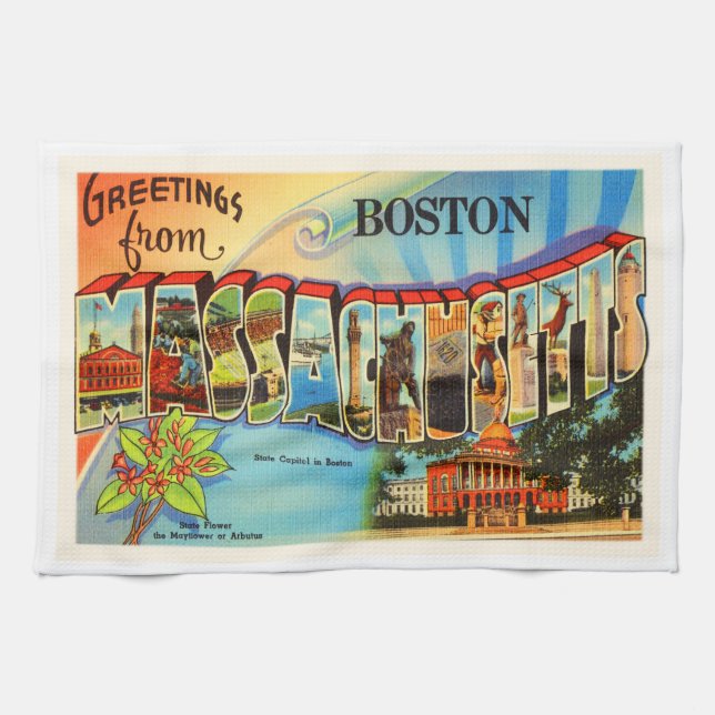 Vintage Reise-Andenken Bostons #2 Massachusetts MA Küchentuch (Horizontal)