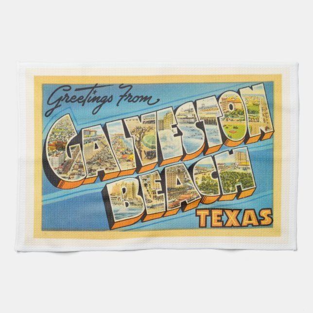 Vintage Reise-Andenken Galveston Strand-Texas TX Geschirrtuch (Horizontal)