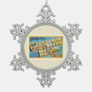 Vintage Reise-Andenken Galveston Strand-Texas TX Schneeflocken Zinn-Ornament